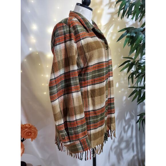 Vtg Easy Spirit Wool Blend Plaid Fringe Button Southwestern Shacket Womens Sz L - Picture 4 of 9